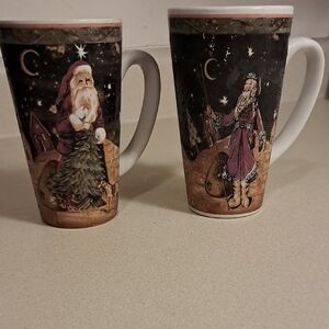 Festive Santa Claus Ceramic Mugs - Set of 2